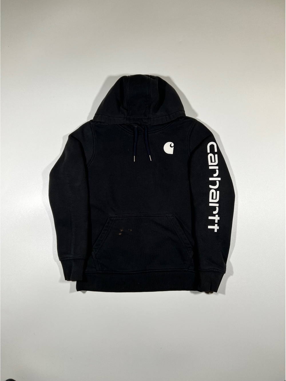 Carhartt Women's Black Pullover Hoodie Size Small 4-6 Sleeve Logo Relaxed Fit
